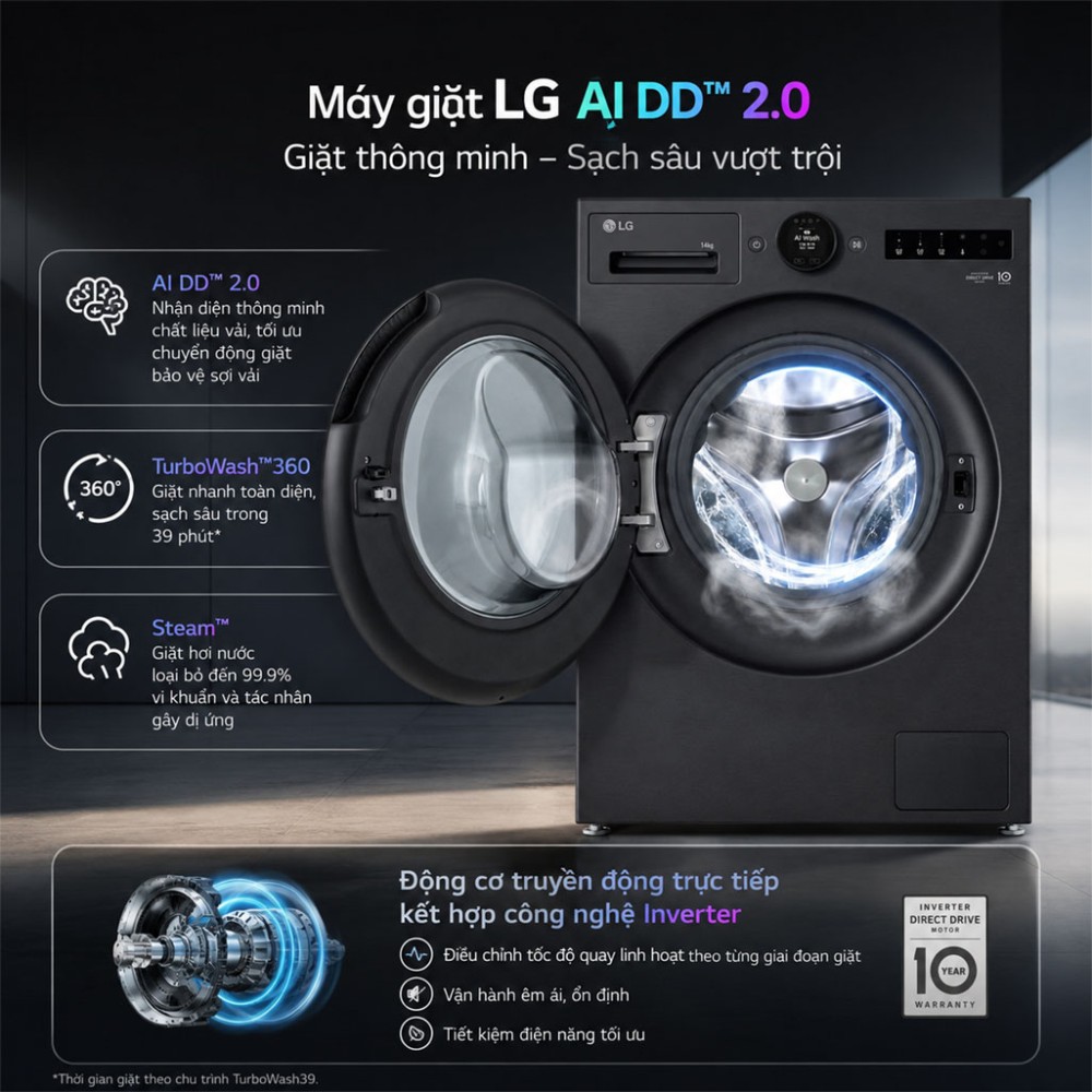 Máy giặt LG AI DD Inverter 14 kg FX1414S3KA.AEBPEVN - Hàng chính hãng