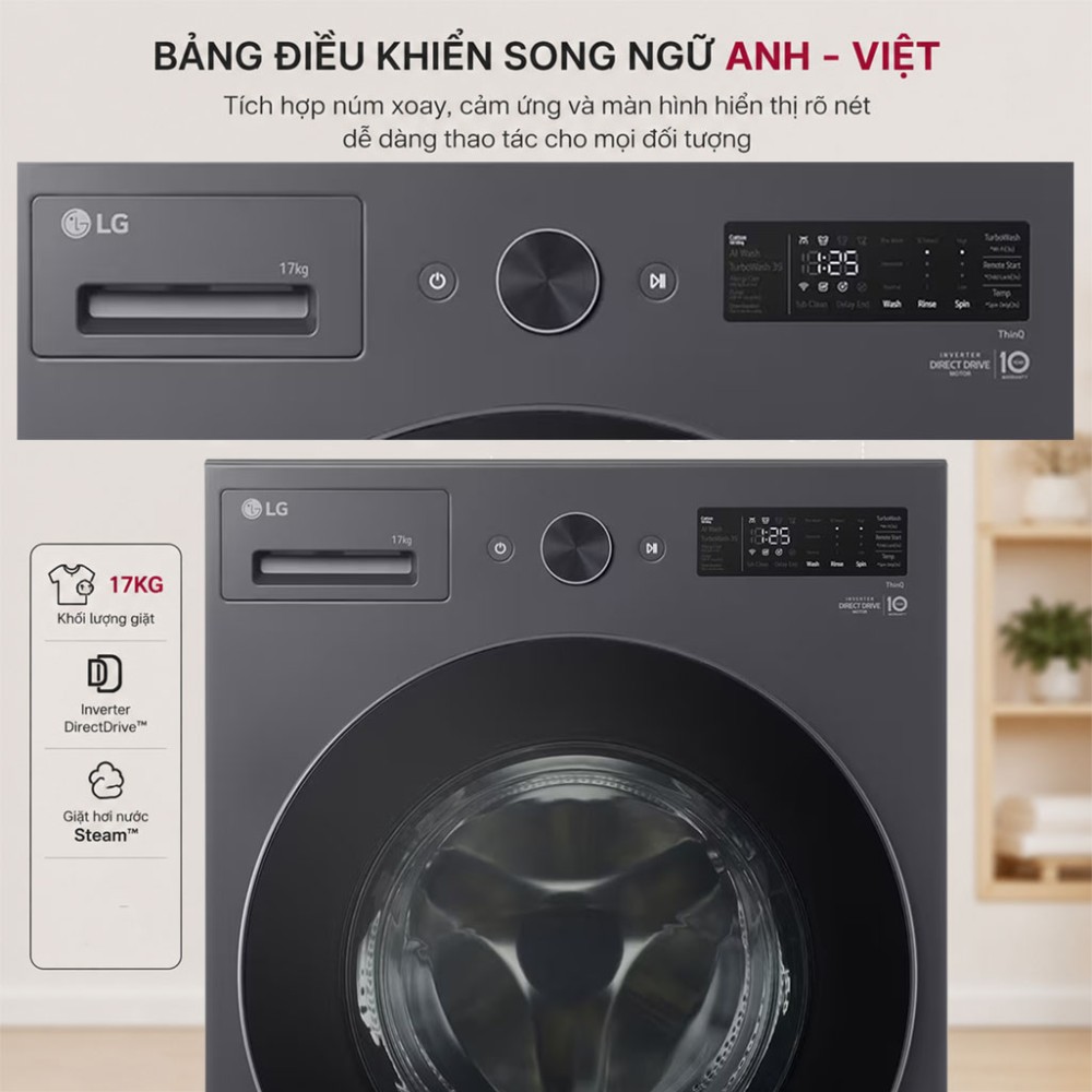 Máy giặt LG AI DD Inverter 17 kg F2517SNTG.AEGPEVN - Hàng chính hãng