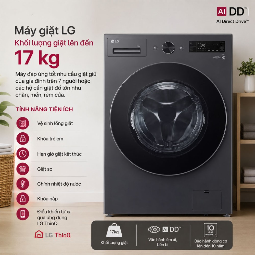 Máy giặt LG AI DD Inverter 17 kg F2517SNTG.AEGPEVN - Hàng chính hãng