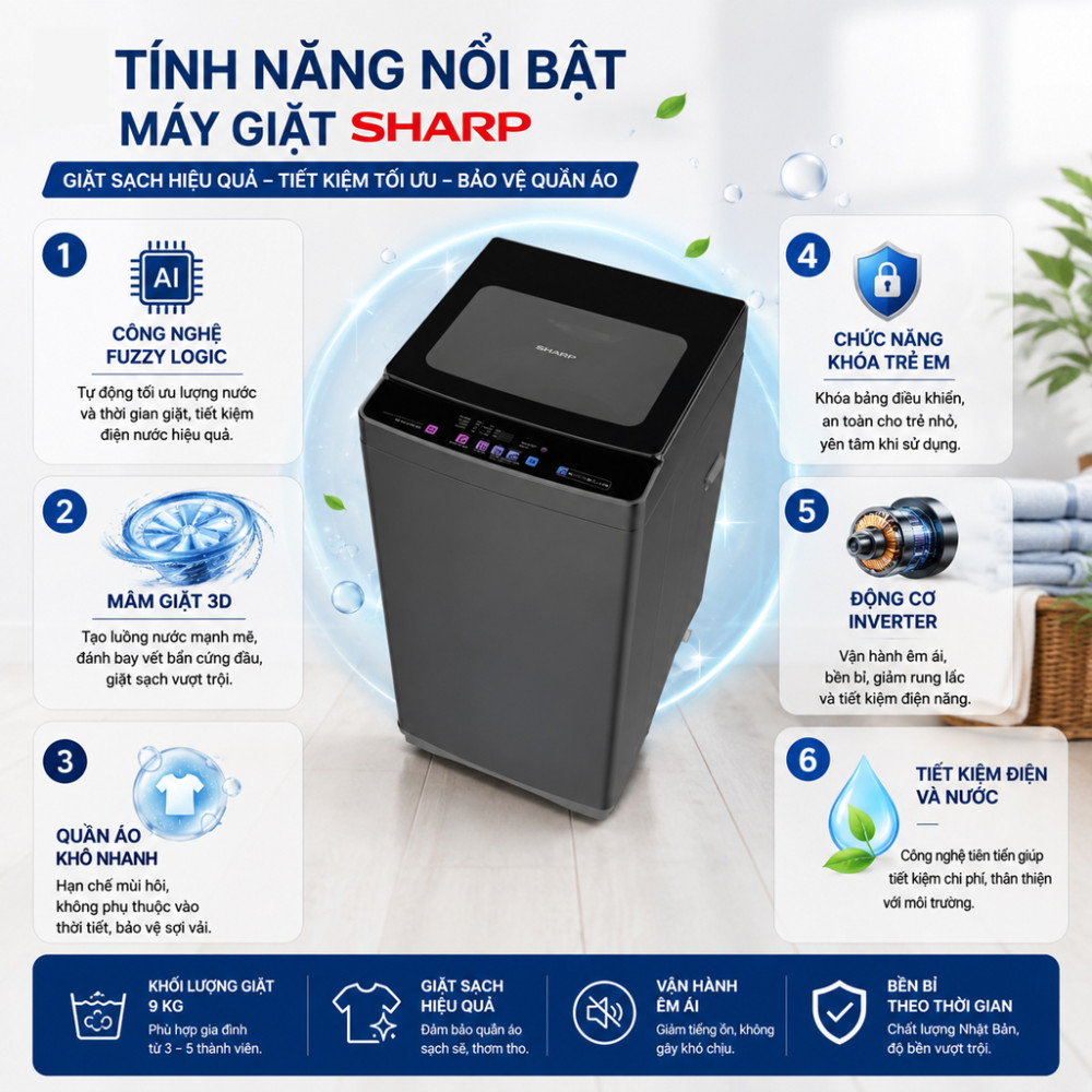 Máy giặt Sharp 10 kg ES-TN101EN-DG - Hàng chính hãng