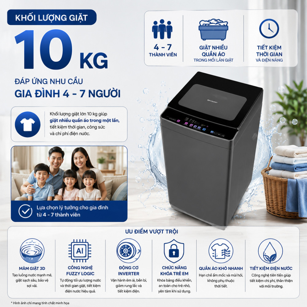 Máy giặt Sharp 10 kg ES-TN101EN-DG - Hàng chính hãng