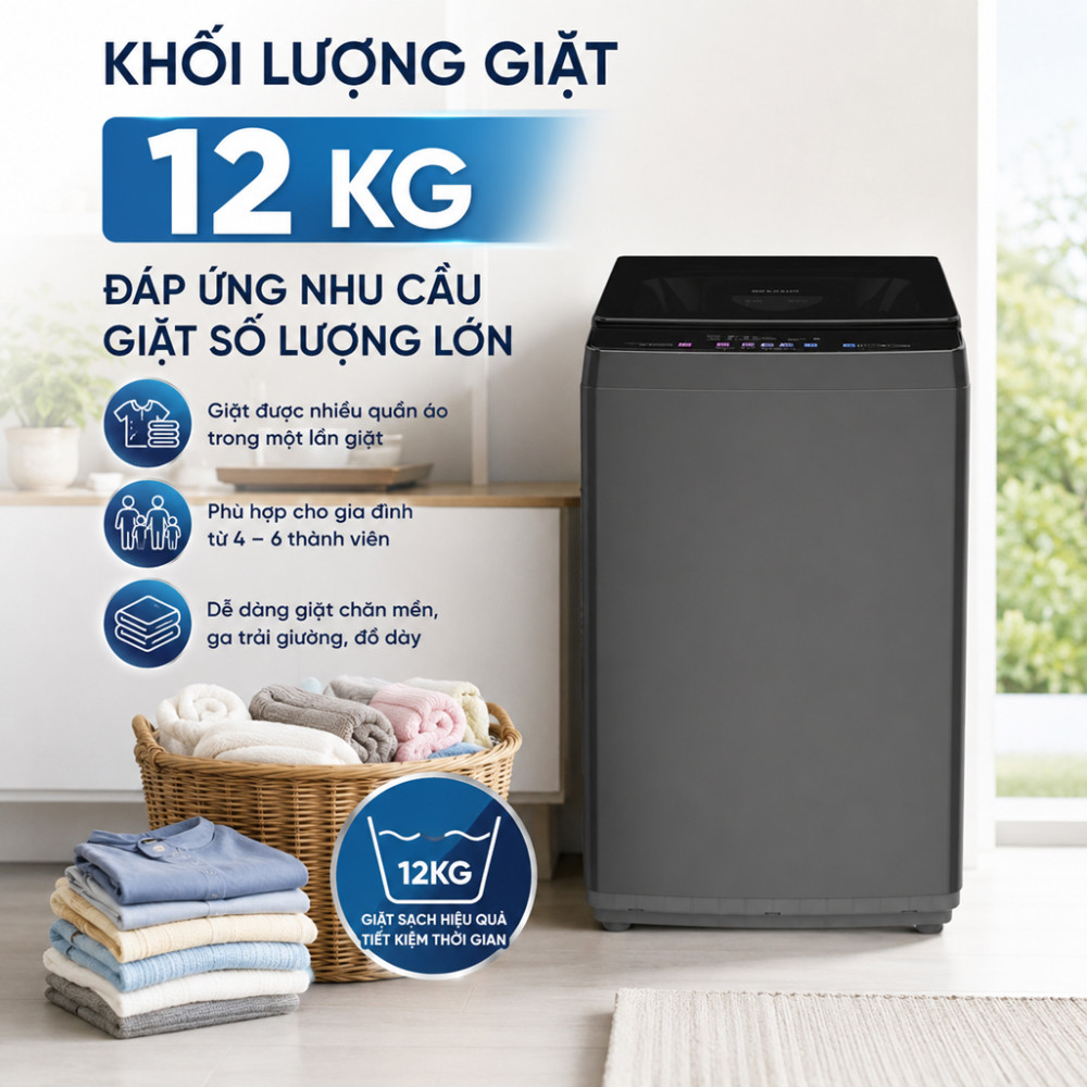 Máy giặt Sharp 12 kg ES-TN121EN-DG - Hàng chính hãng