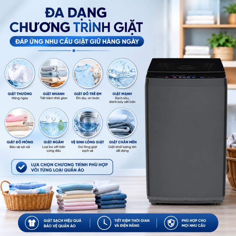 Máy giặt Sharp 12 kg ES-TN121EN-DG - Hàng chính hãng