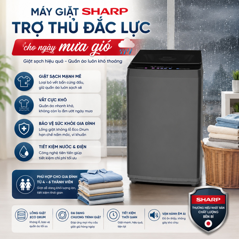 Máy giặt Sharp 12 kg ES-TN121EN-DG - Hàng chính hãng