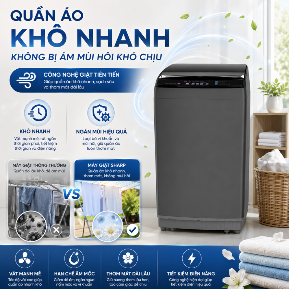 Máy giặt Sharp Inverter 14 kg ES-TN141ED-DG - Hàng chính hãng