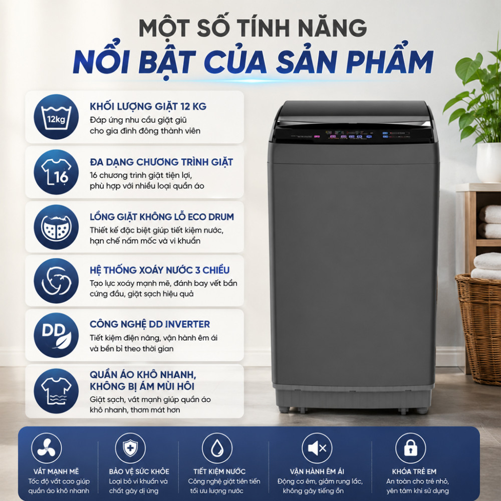 Máy giặt Sharp Inverter 14 kg ES-TN141ED-DG - Hàng chính hãng