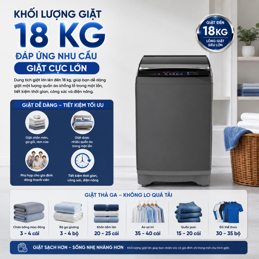 Máy giặt Sharp Inverter 18 kg ES-TN181ED-DG - Hàng chính hãng