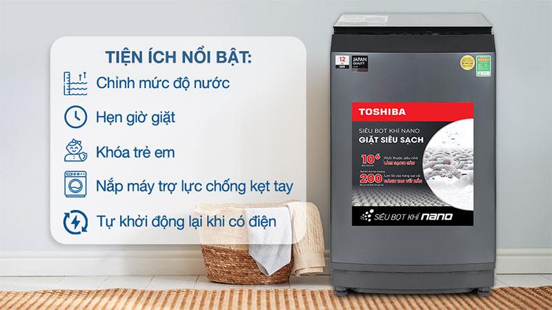 Tiện ích của Máy giặt Toshiba Inverter 12 kg AW-DUK1300KV(MK)