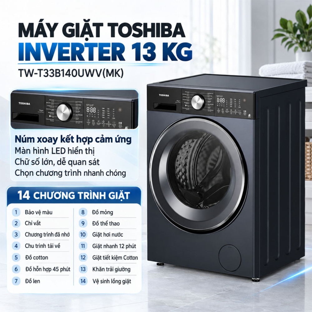 Máy giặt Toshiba Inverter 13 kg TW-T33B140UWV(MK) - Hàng chính hãng