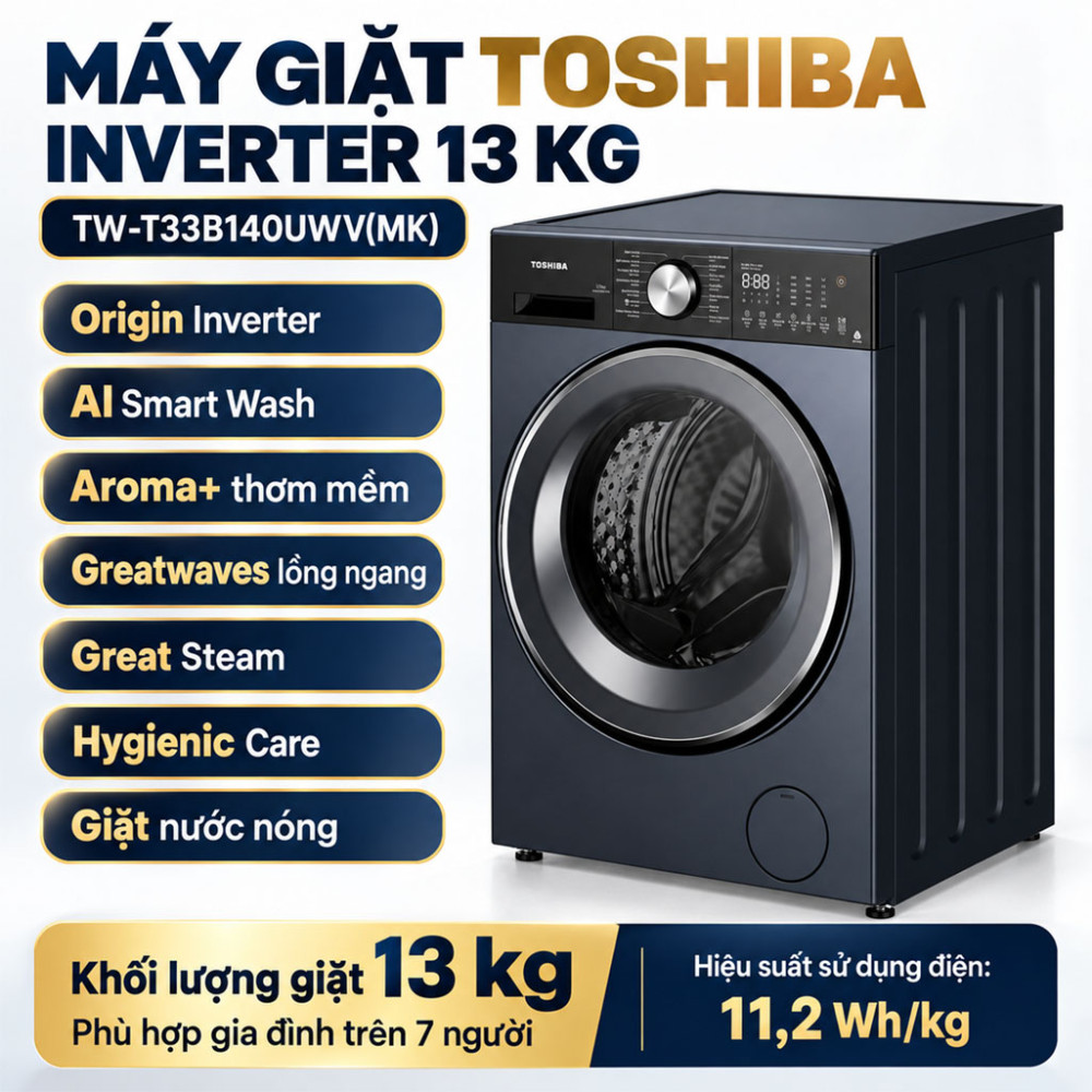 Máy giặt Toshiba Inverter 13 kg TW-T33B140UWV(MK) - Hàng chính hãng