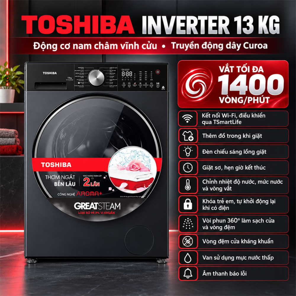 Máy giặt Toshiba Inverter 13 kg TW-T33B140UWV(MK) - Hàng chính hãng