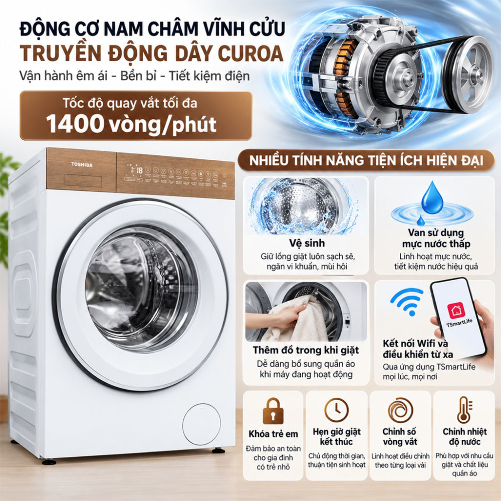 Máy giặt Toshiba Inverter 13 kg TW-T37BZP140MWV(WT) - Hàng chính hãng
