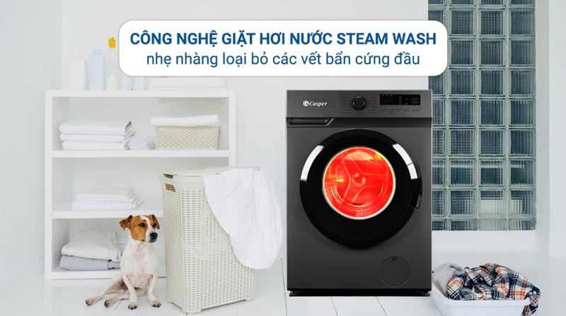 Công nghệ giặt hơi nước  Steam Wash, đánh bay vết bẩn cứng đầu và diệt khuẩn đến 99,99%.