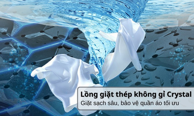 Lồng giặt bằng thép không gỉ sáng bóng, chống bám bẩn dễ vệ sinh