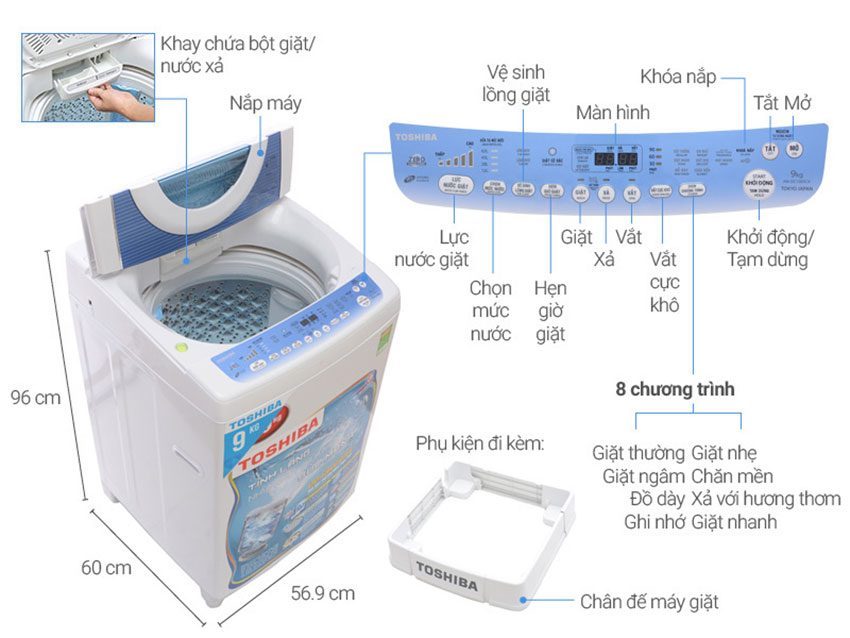 Chi tiết của máy giặt cửa trên Inverter Toshiba AW-DC1005CV(WB)