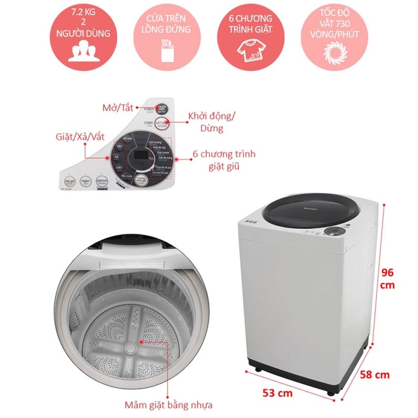 Chi tiết của máy giặt cửa trên Sharp ES-V72PV-H