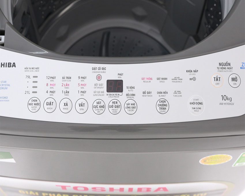 Bảng điều khiển của máy giặt cửa trên Toshiba AW-H1100GV(SM)