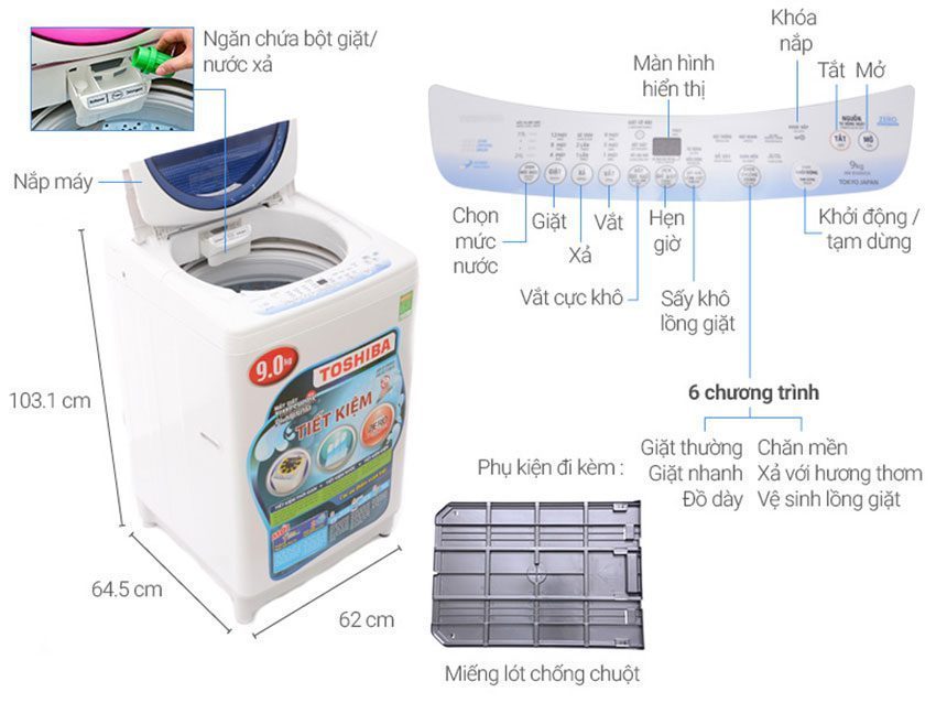 Chi tiết của máy giặt cửa trên Toshiba AW-B1000GV(WB)