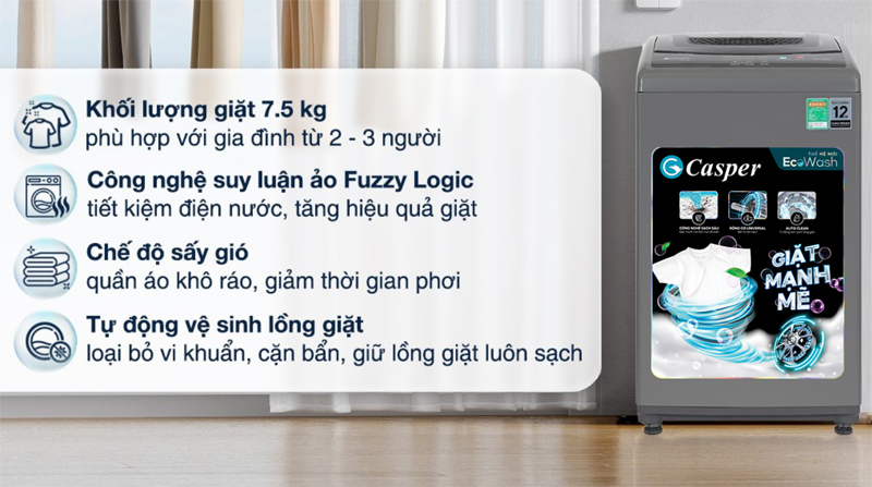 Tính năng nổi bật của máy giặt cửa trên Casper 7.5 kg WT-75NG1