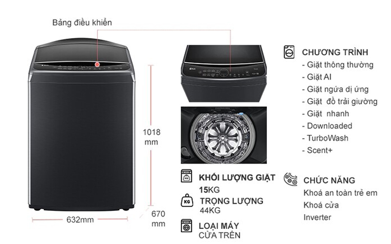 Máy giặt LG inverter 15 kg TV2515DV5J