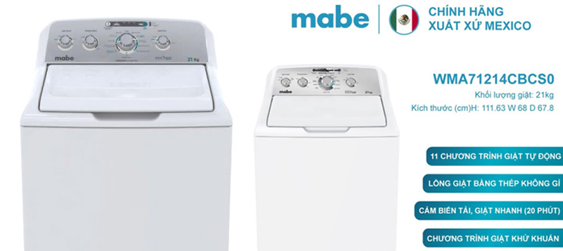 Máy giặt quần áo Mabe loại 21kg WMA71214CBCS0 nhập khẩu nguyên chiếc từ Mexico
