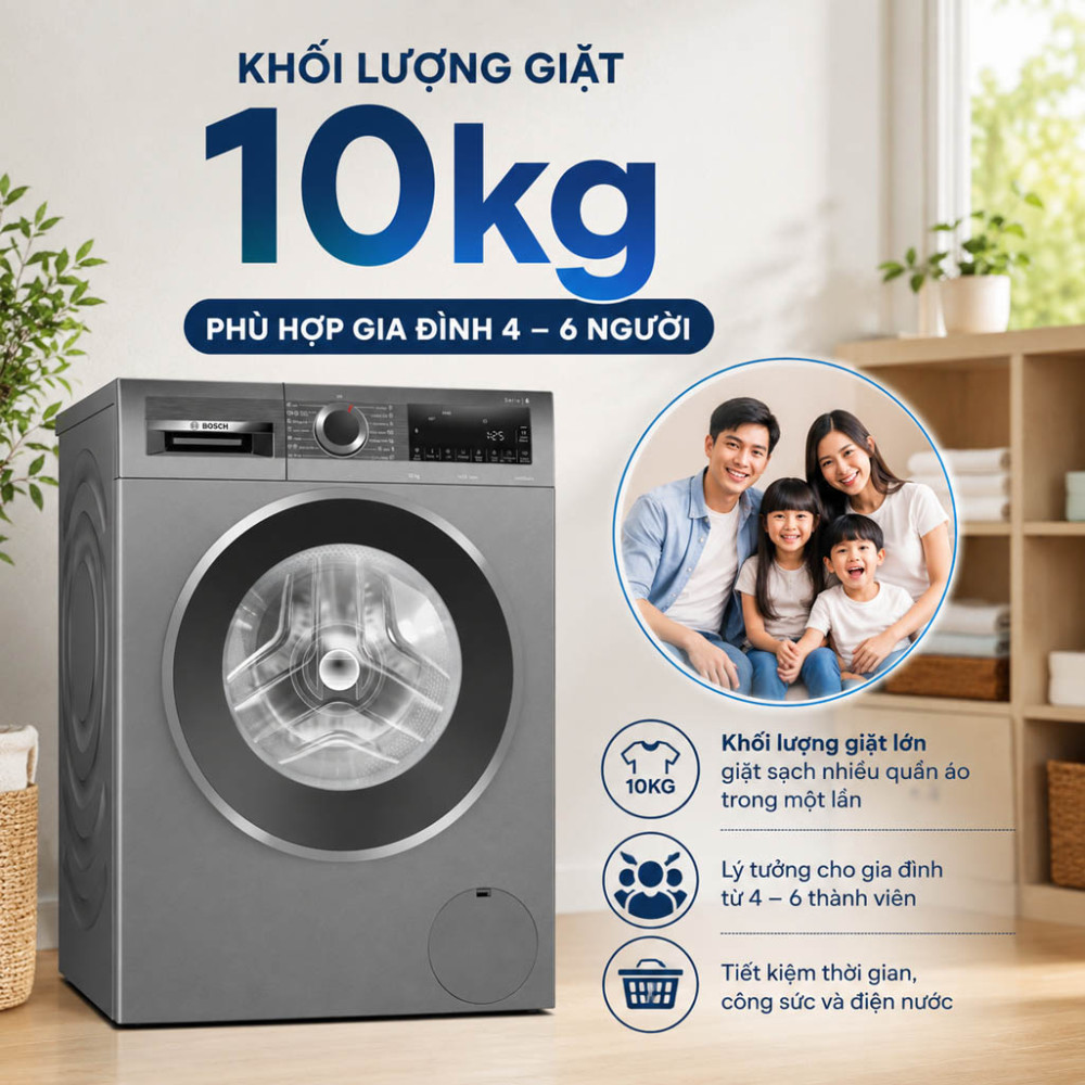 Máy giặt cửa trước Bosch 10kg WGG25401SG - Series 6 - Hàng chính hãng