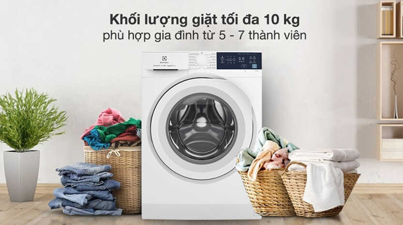 Máy có khối lượng giặt 10kg phù hợp sử dụng cho gia đình đông người