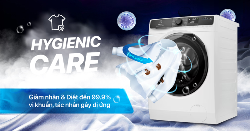 Công nghệ giặt Hygienic Care tiêu diệt đến 99,9% vi khuẩn gây hại