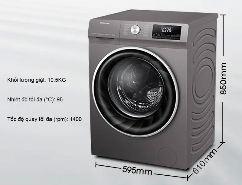 Kích thước của máy giặt cửa trước Hisense WFQY1114EVJMT