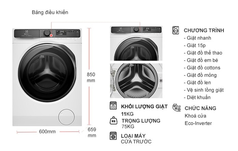 Máy giặt Electrolux inverter EWF1143R7WC 