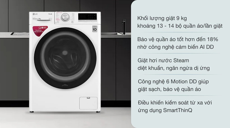 Máy giặt cửa trước LG  FV1409S4W có nhiều tính năng thông minh