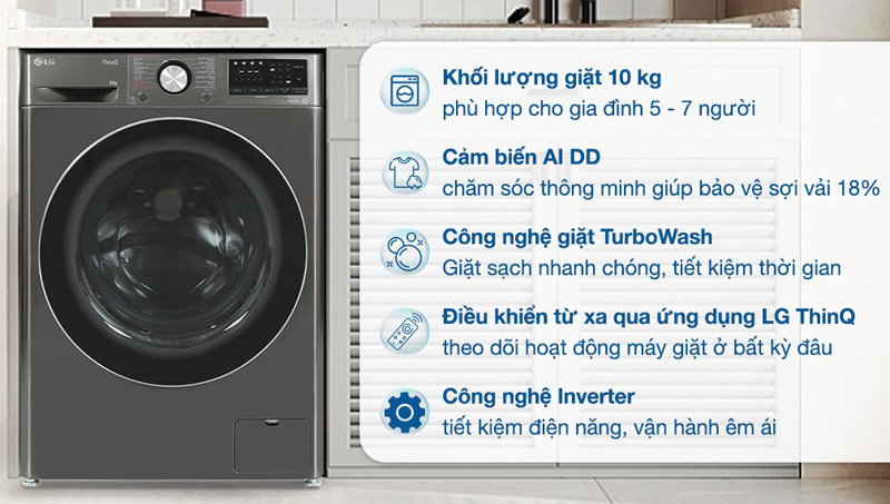 Máy giặt LG Inverte 10kg FV1410S4B có nhiều tính năng nổi bật
