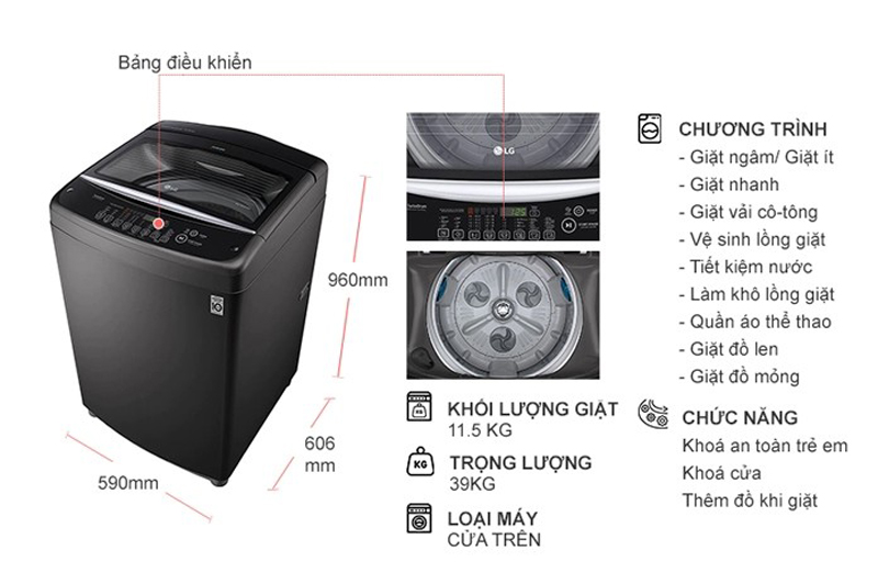 Tổng quan thiết kế máy giặt LG T2351VSAB