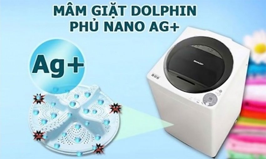 Máy giặt lồng đứng Sharp ES-U80GV-G với mâm giặt phủ AG+ giúp diệt khuẩn hiệu quả
