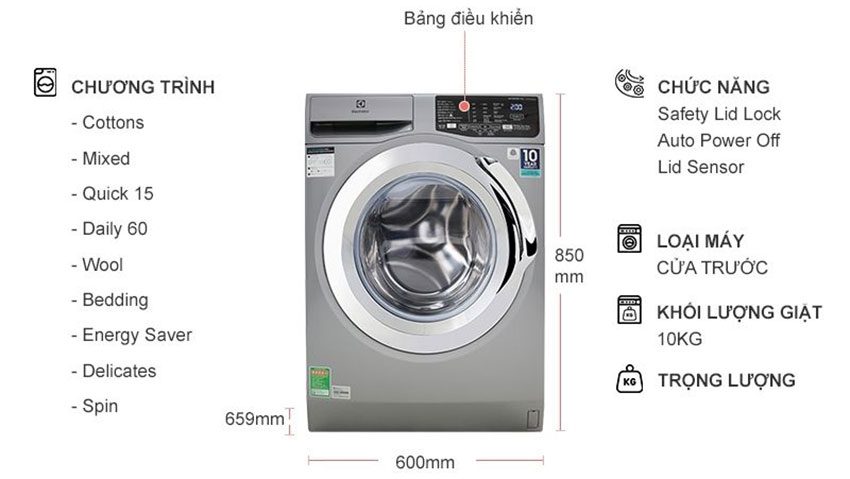 Máy giặt lồng ngang Electrolux EWF1023BESA với các chương trình giặt