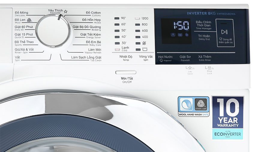Bảng điều khiển của máy giặt lồng ngang Inverter Electrolux EWF8024BDWA
