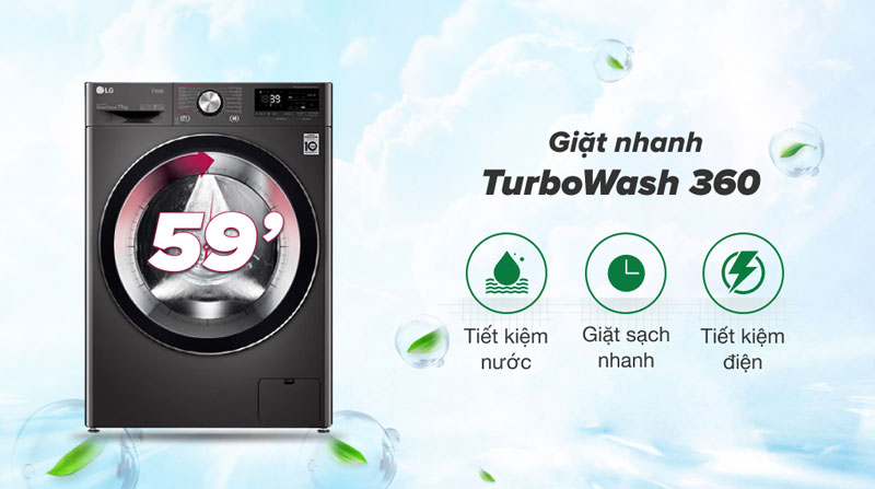 Giặt sạch nhanh chóng trong thời gian ngắn với công nghệ TurboWash 360
