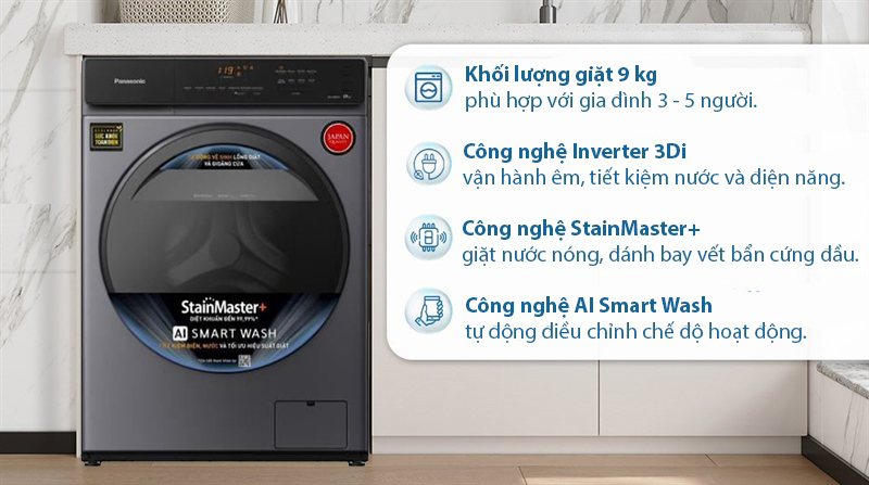 Đặc điểm nổi bật của máy giặt Panasonic inverter 9 kg NA-V90FA1LVT 