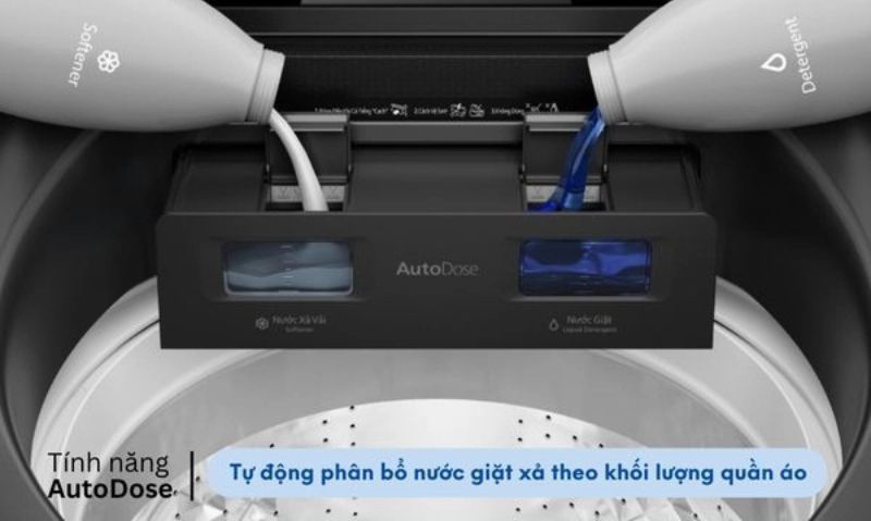 Tự phân bổ lượng nước giặt, đổ 1 lần giặt cả tháng