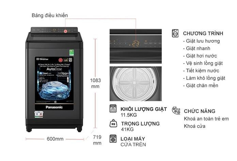 Máy giặt Panasonic Inverter 11.5 kg NA-FD115W3BV