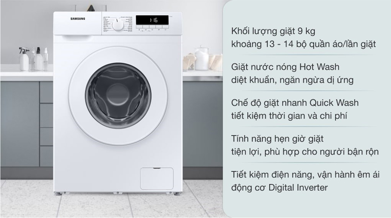 Một số tính năng nổi bật của máy giặt Samsung Inverter 9 kg WW90T3040WW/SV 