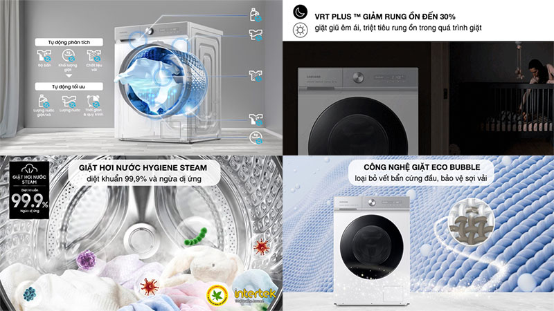 Công nghệ giặt của Máy giặt sấy Bespoke AI Inverter giặt 12kg - sấy 8kg Samsung WD12BB944DGHSV