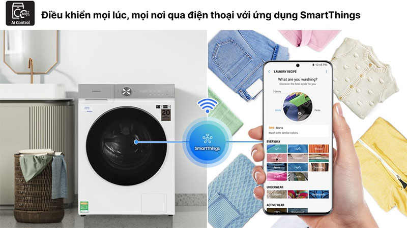 Ứng dụng điện tử của Máy giặt sấy Bespoke AI Inverter giặt 12kg - sấy 8kg Samsung WD12BB944DGHSV