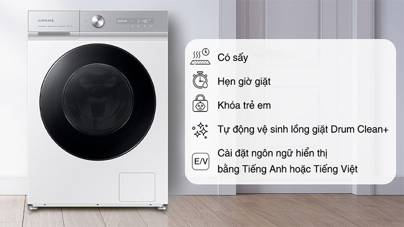 Tiện ích của Máy giặt sấy Bespoke AI Inverter giặt 12kg - sấy 8kg Samsung WD12BB944DGHSV