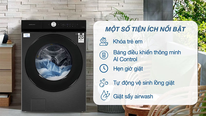 Tính năng tiện ích của Máy giặt sấy Bespoke AI Inverter giặt 21kg - sấy 12kg Samsung WD21B6400KV/SV