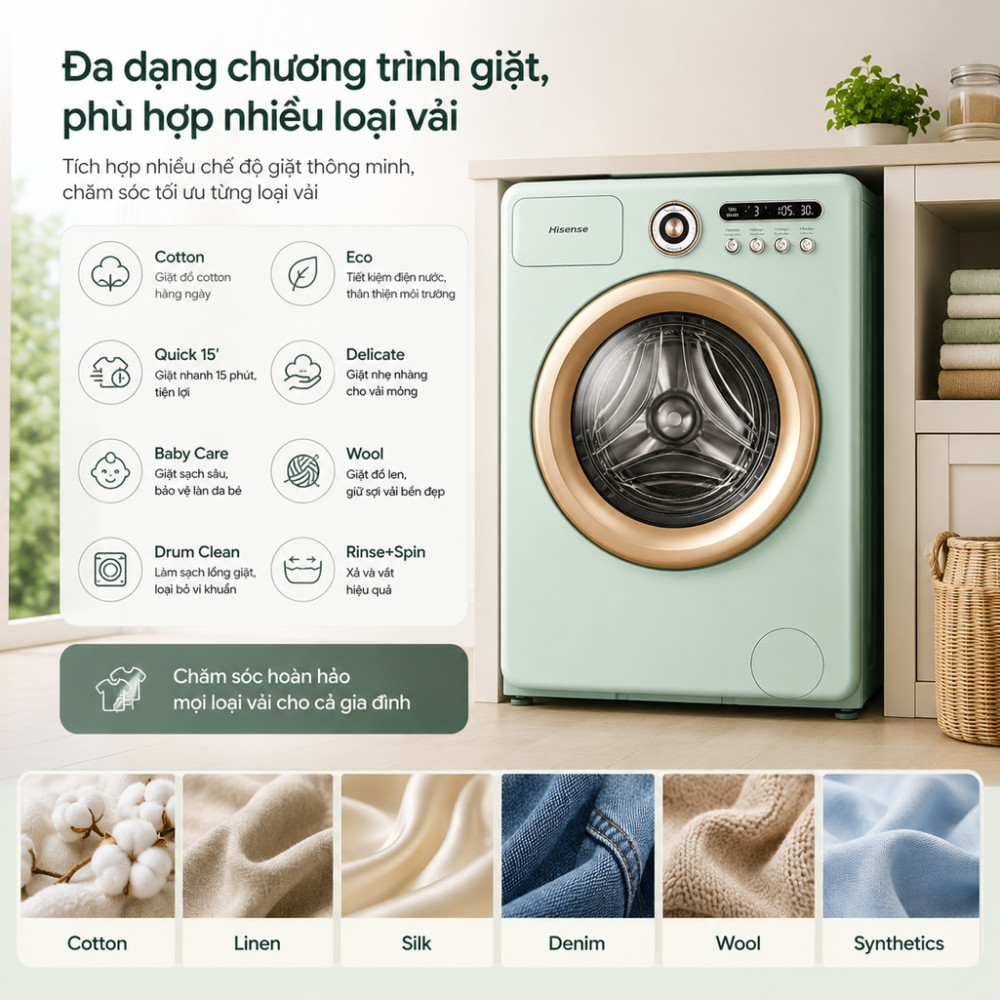 Máy giặt sấy Hisense Inverter giặt 10.5kg - sấy 7kg WD105R5 - Hàng chính hãng