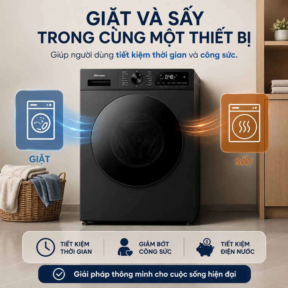 Máy giặt sấy Hisense Inverter 12/8 kg WD120I142VKL - Hàng chính hãng