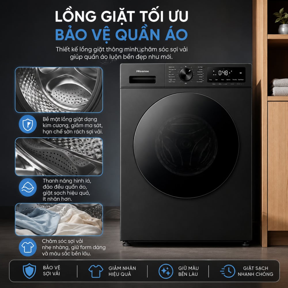 Máy giặt sấy Hisense Inverter 12/8 kg WD120I142VKL - Hàng chính hãng