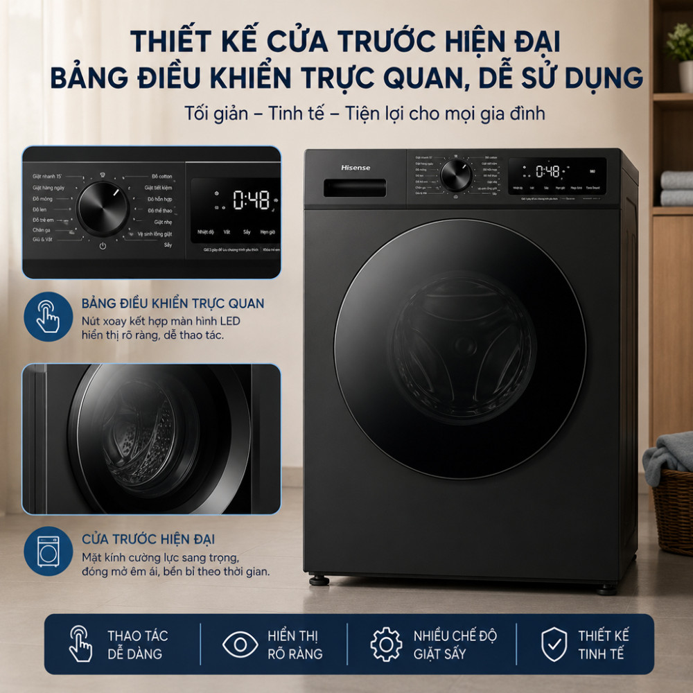 Máy giặt sấy Hisense Inverter 12/8 kg WD120I142VKL - Hàng chính hãng