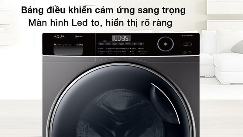Bảng điều khiển của Máy giặt sấy Inverter giặt 10 kg - sấy 6 kg Aqua AQD-AH1000G.PS